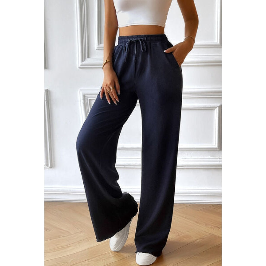 Drawstring Wide Leg Pants with Pocketed Clothing