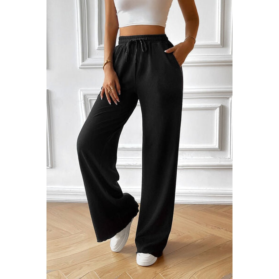 Drawstring Wide Leg Pants with Pocketed Clothing