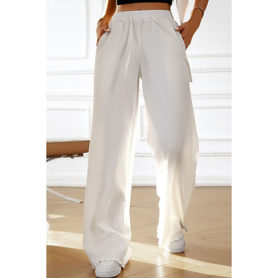 Drawstring Wide Leg Pants with Pocketed White / S Clothing