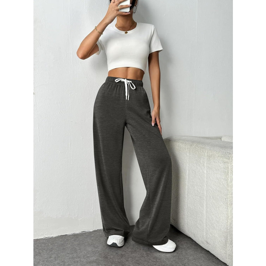 Drawstring Wide Leg Pants with Pockets Apparel and Accessories