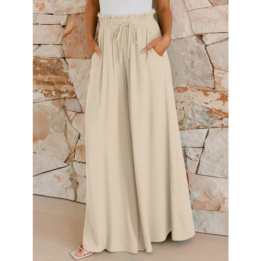 Drawstring Wide Leg Pants with Pockets Apparel and Accessories