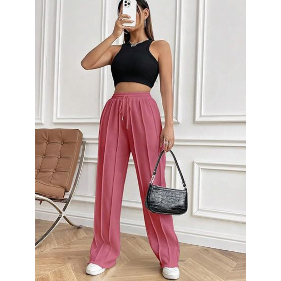 Drawstring Wide Leg Pants with Pockets Apparel and Accessories