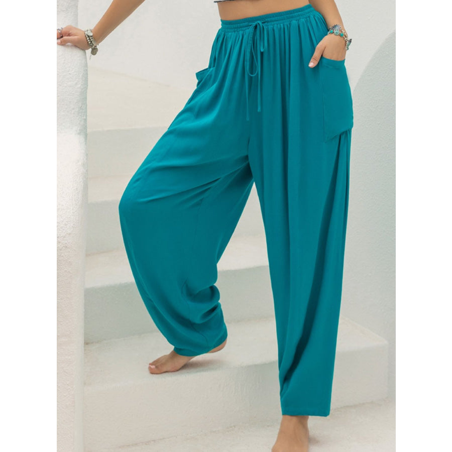 Drawstring Wide Leg Pants with Pockets Apparel and Accessories