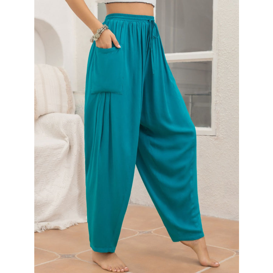 Drawstring Wide Leg Pants with Pockets Apparel and Accessories