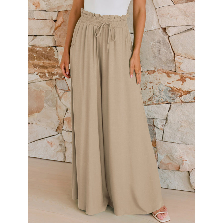 Drawstring Wide Leg Pants with Pockets Apparel and Accessories