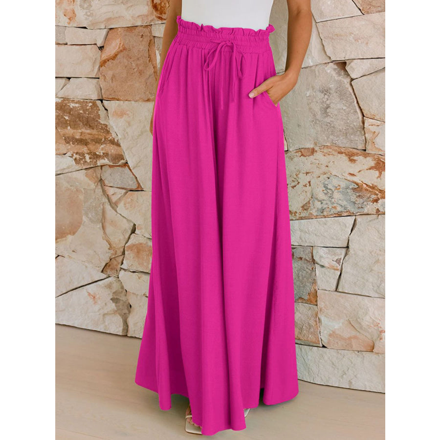 Drawstring Wide Leg Pants with Pockets Apparel and Accessories