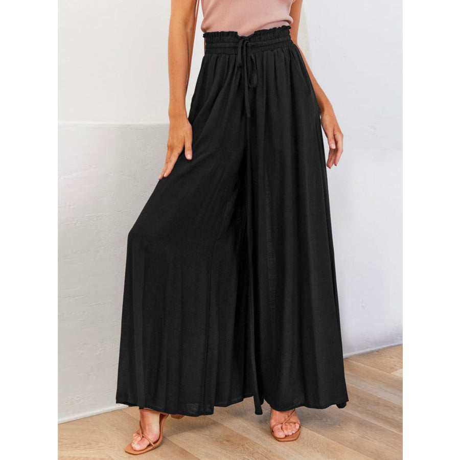 Drawstring Wide Leg Pants with Pockets Apparel and Accessories