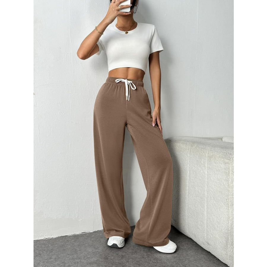 Drawstring Wide Leg Pants with Pockets Apparel and Accessories