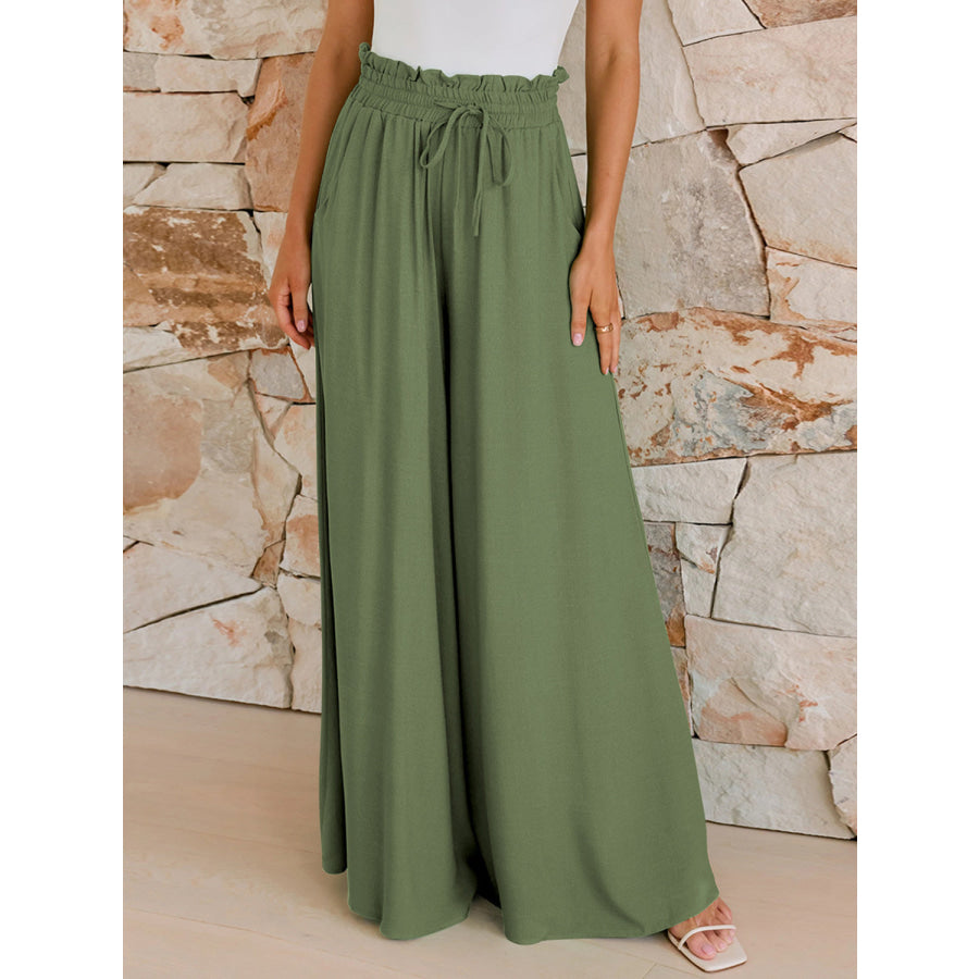 Drawstring Wide Leg Pants with Pockets Apparel and Accessories