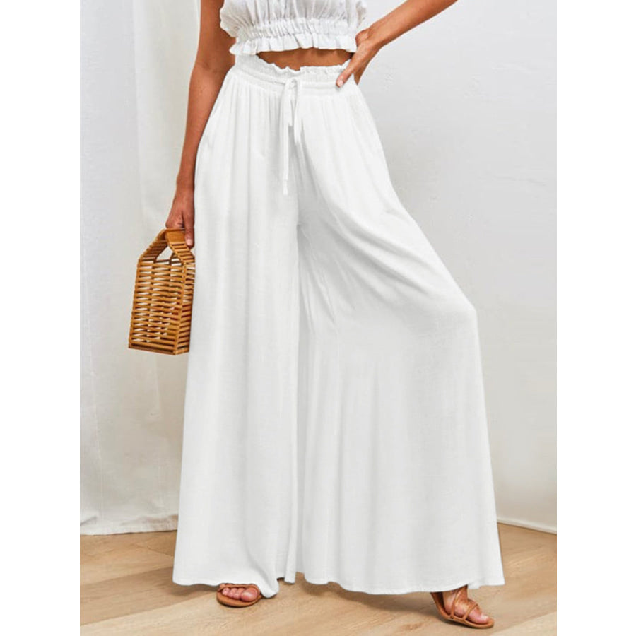 Drawstring Wide Leg Pants with Pockets Apparel and Accessories