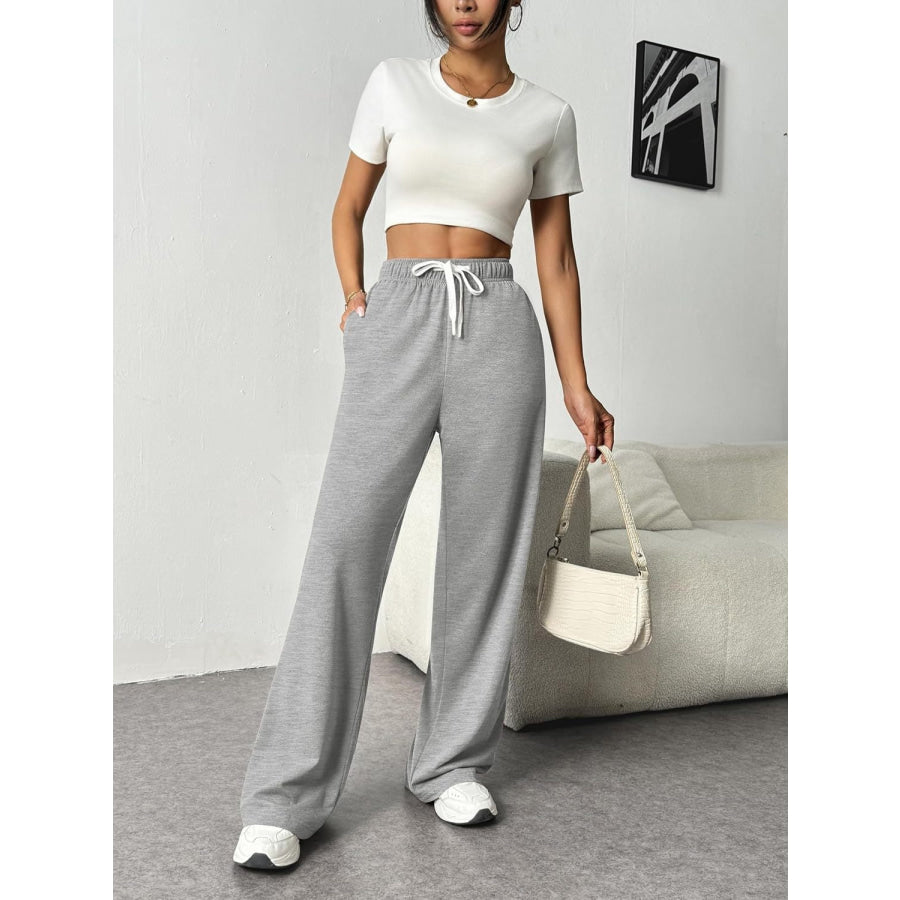 Drawstring Wide Leg Pants with Pockets Apparel and Accessories