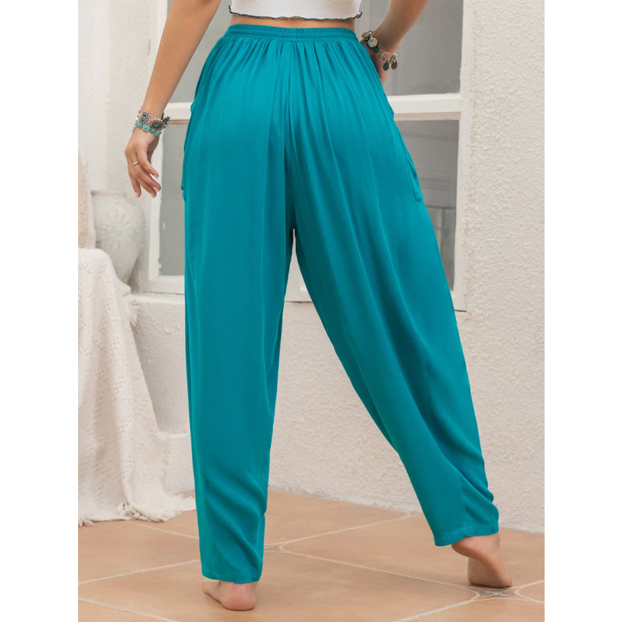 Drawstring Wide Leg Pants with Pockets Apparel and Accessories