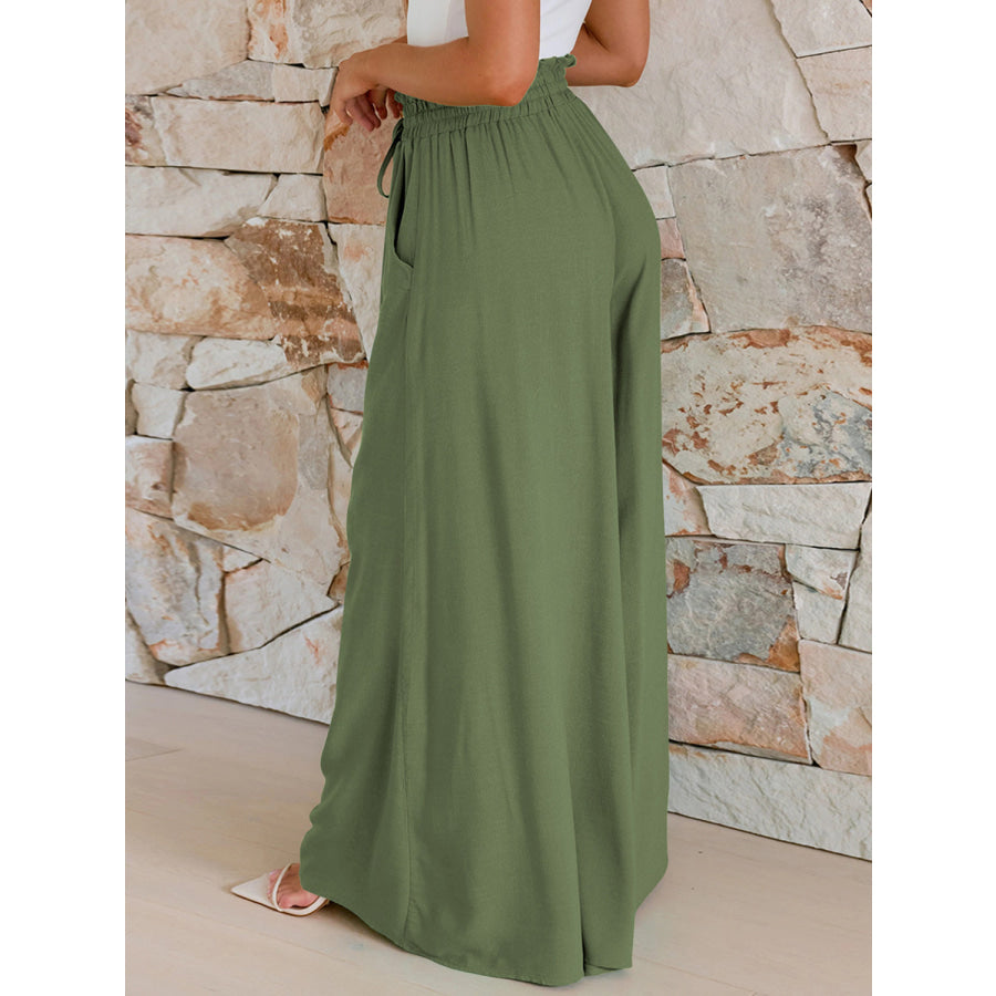 Drawstring Wide Leg Pants with Pockets Apparel and Accessories