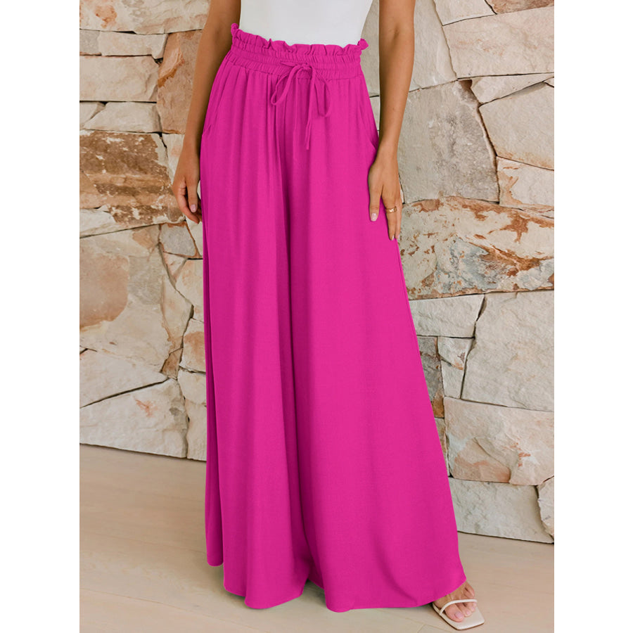 Drawstring Wide Leg Pants with Pockets Apparel and Accessories