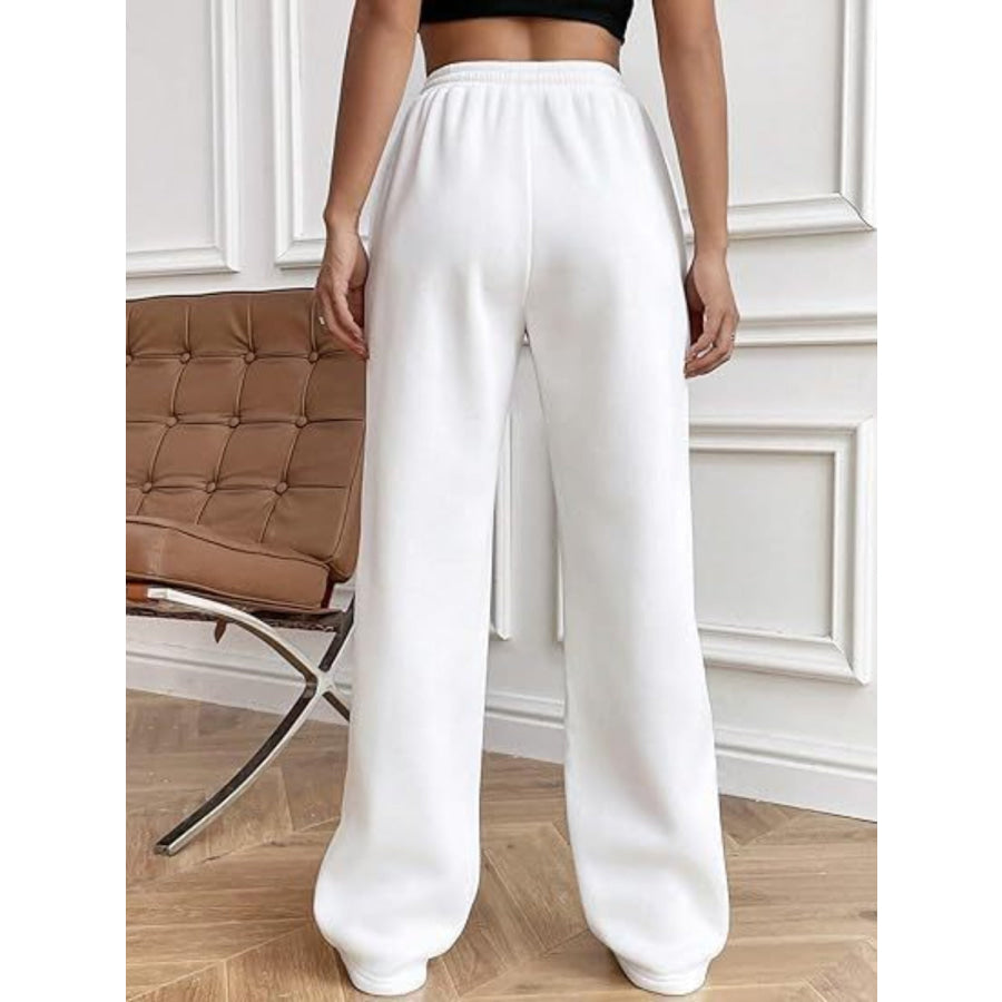 Drawstring Wide Leg Pants with Pockets White / S Apparel and Accessories