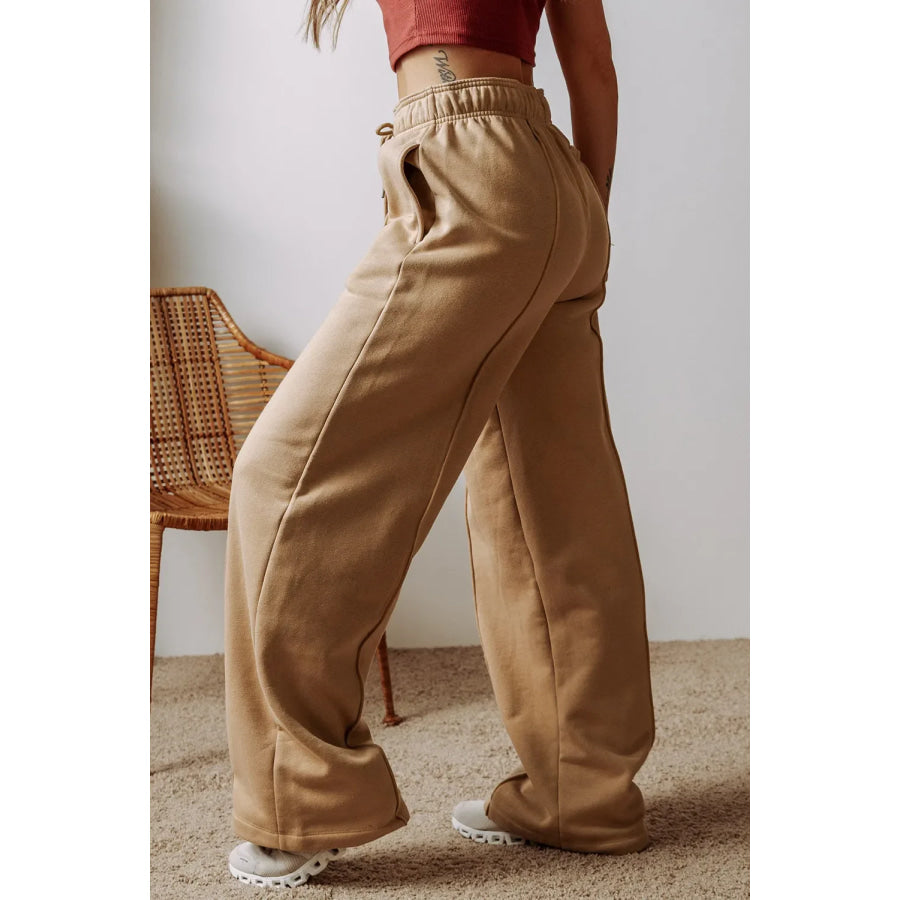 Drawstring Wide Leg Pants with Pockets Apparel and Accessories