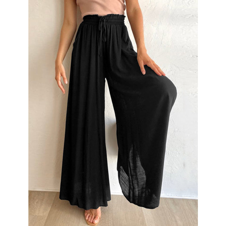 Drawstring Wide Leg Pants with Pockets Apparel and Accessories