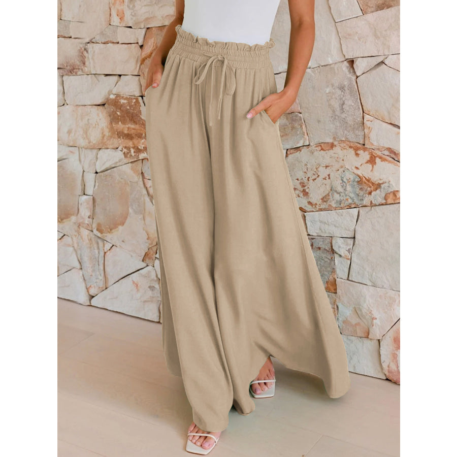 Drawstring Wide Leg Pants with Pockets Apparel and Accessories