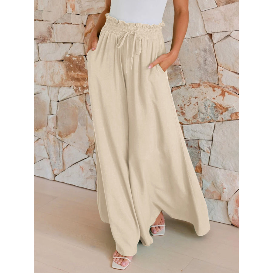 Drawstring Wide Leg Pants with Pockets Apparel and Accessories