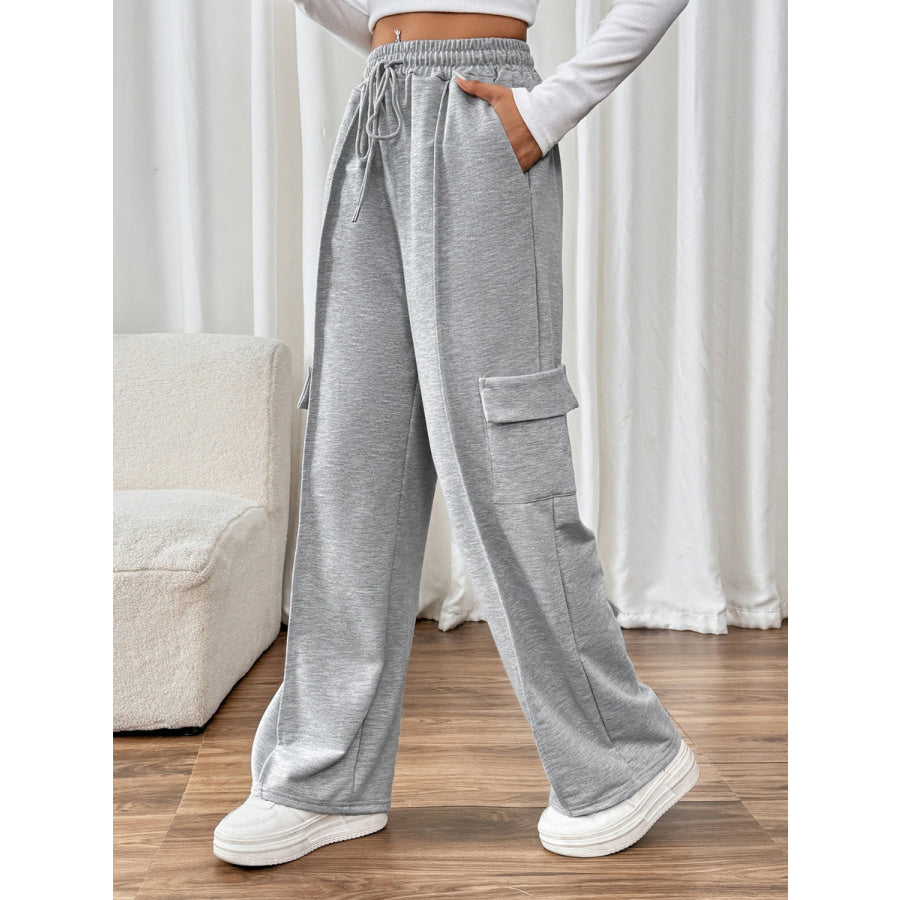 Drawstring Wide Leg Pants with Pockets Apparel and Accessories