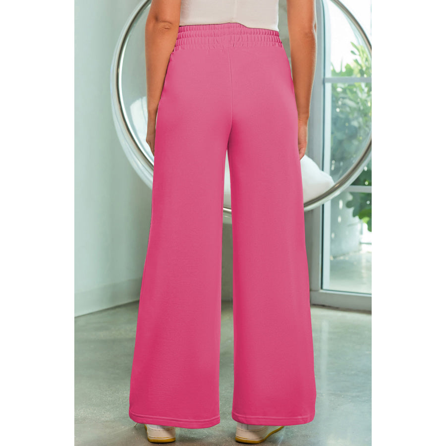 Drawstring Wide Leg Pants with Pockets Hot Pink / S Apparel and Accessories