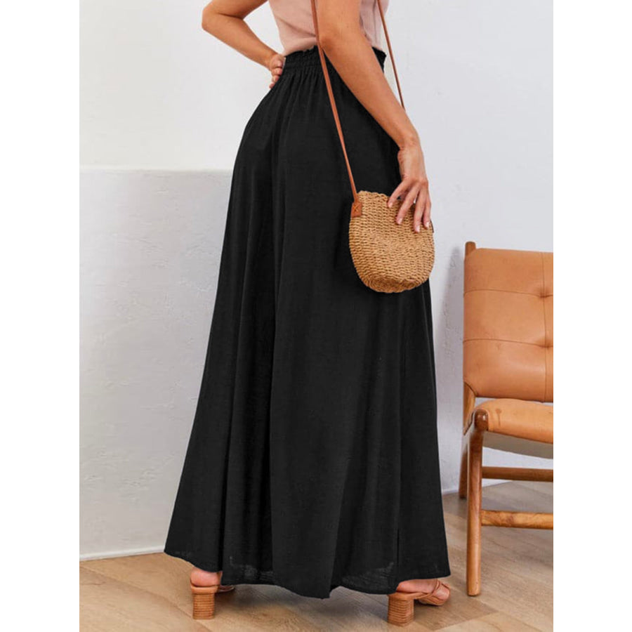 Drawstring Wide Leg Pants with Pockets Black / S Apparel and Accessories