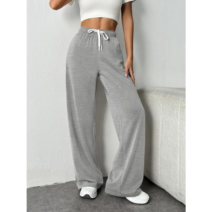 Drawstring Wide Leg Pants with Pockets Gray / S Apparel and Accessories