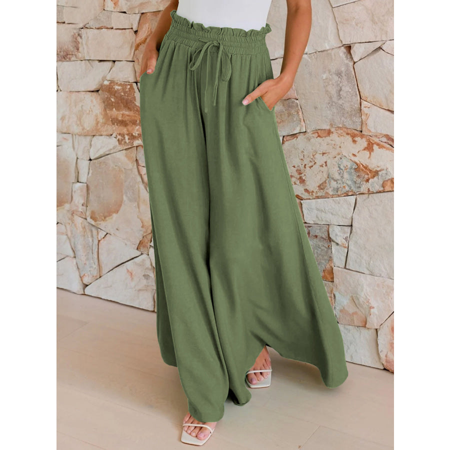 Drawstring Wide Leg Pants with Pockets Moss / S Apparel and Accessories