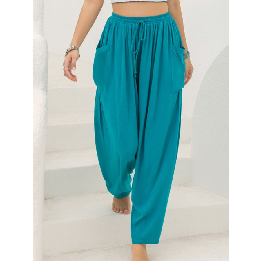 Drawstring Wide Leg Pants with Pockets Teal / S Apparel and Accessories