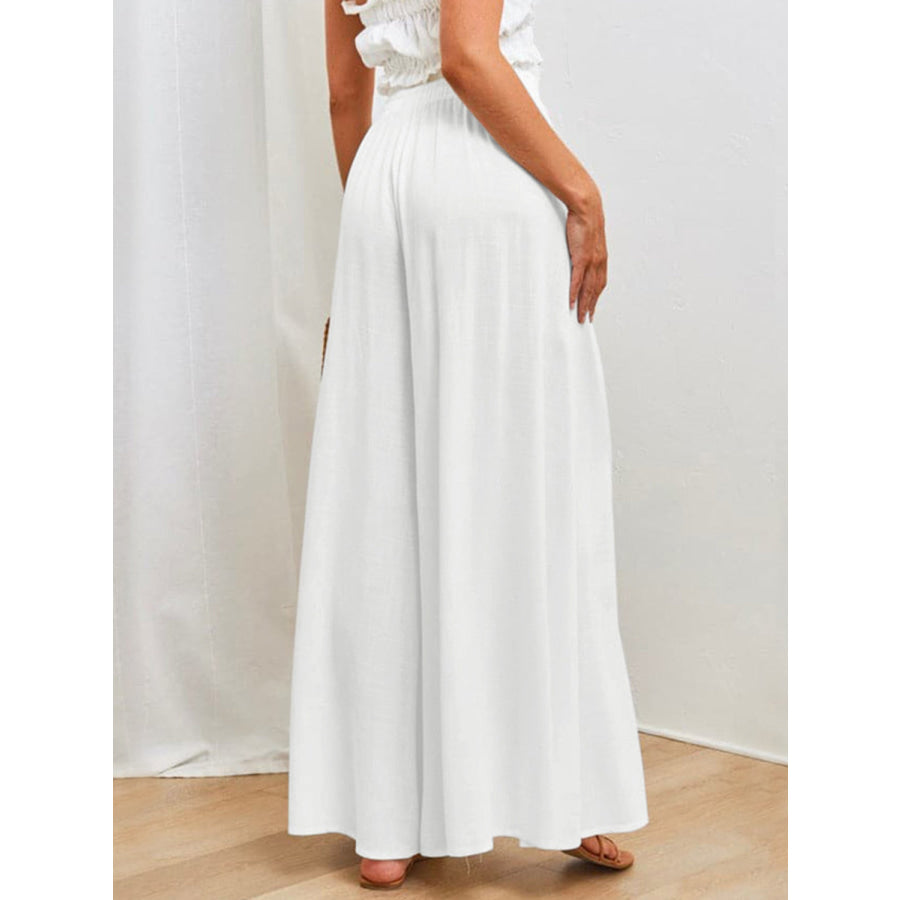 Drawstring Wide Leg Pants with Pockets White / S Apparel and Accessories