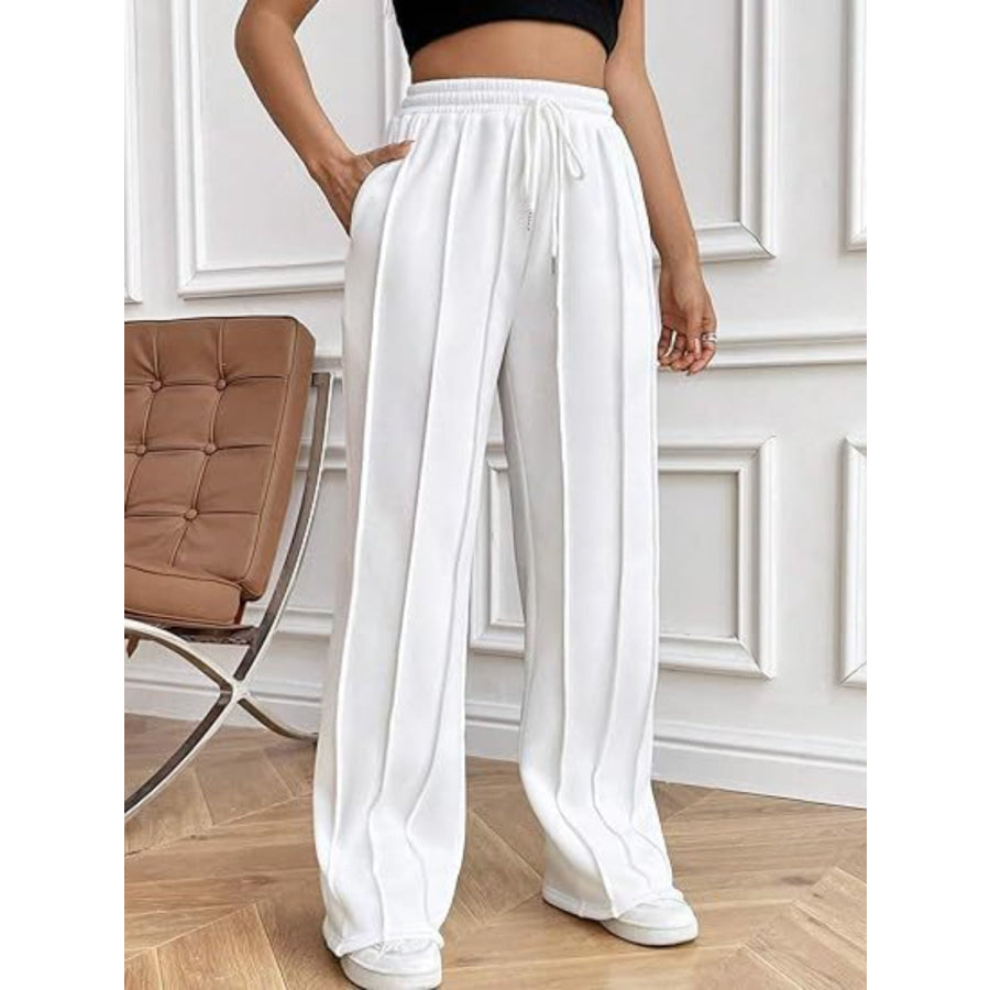 Drawstring Wide Leg Pants with Pockets White / S Apparel and Accessories