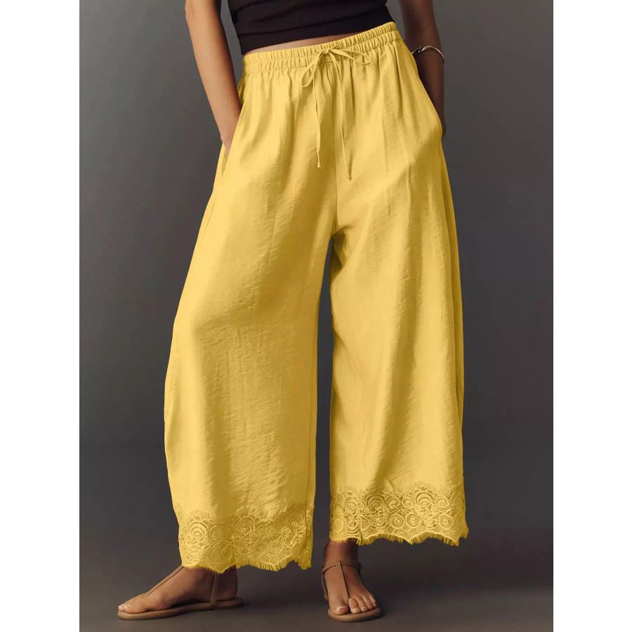 Drawstring Wide Leg Pants Yellow / S Apparel and Accessories