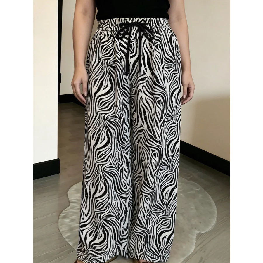 Drawstring Wide-Leg Pants Zebra / S Apparel and Accessories