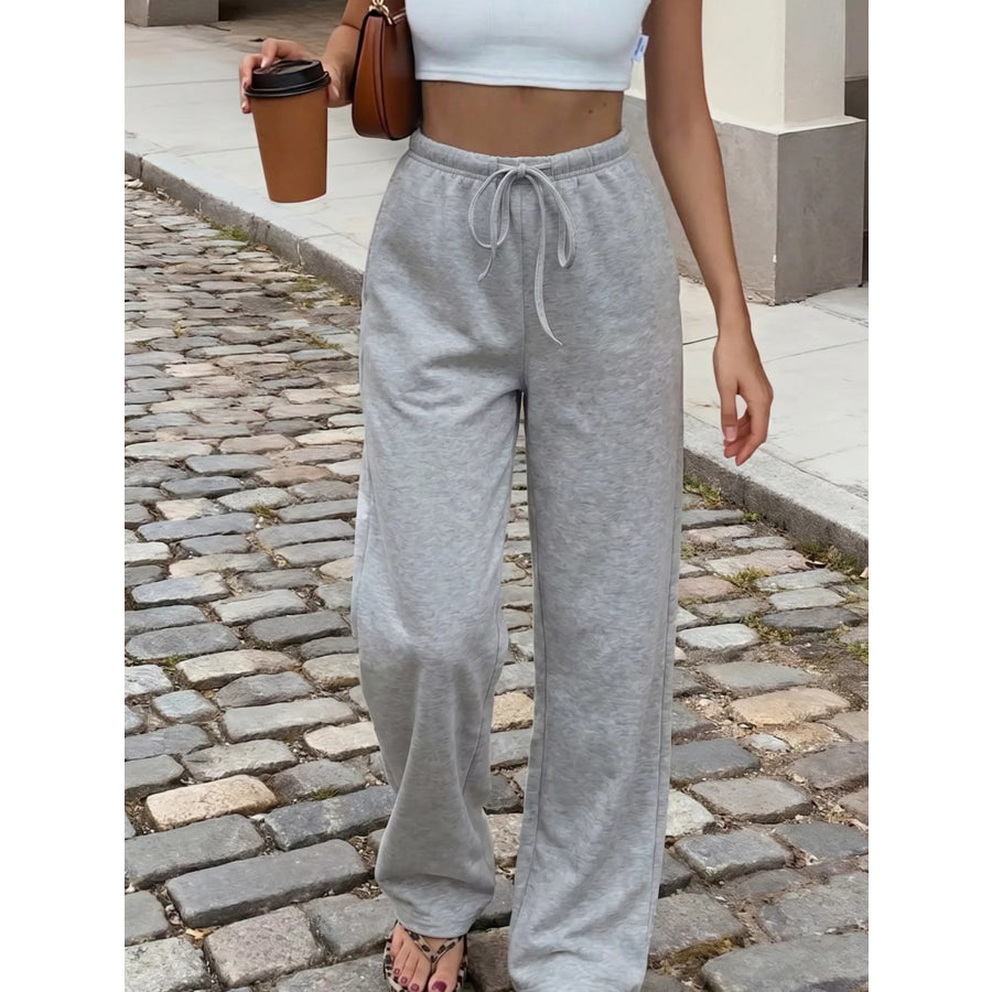 Drawstring Wide-Leg Sweatpants Gray / S Apparel and Accessories