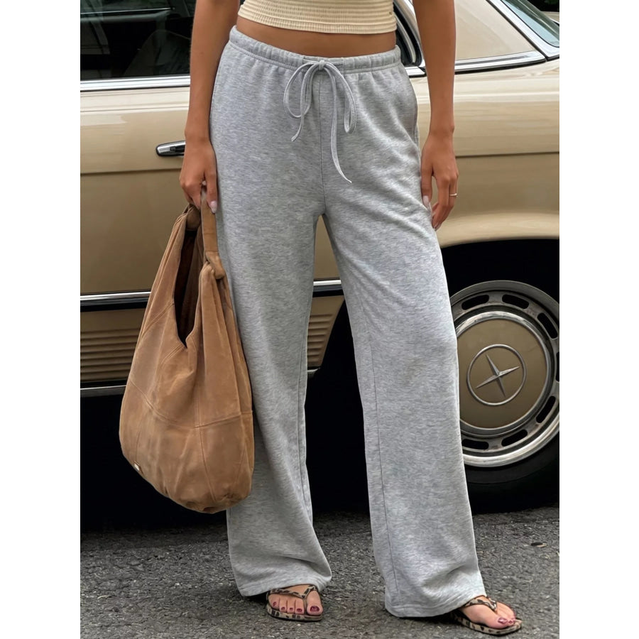Drawstring Wide-Leg Sweatpants Gray / S Apparel and Accessories