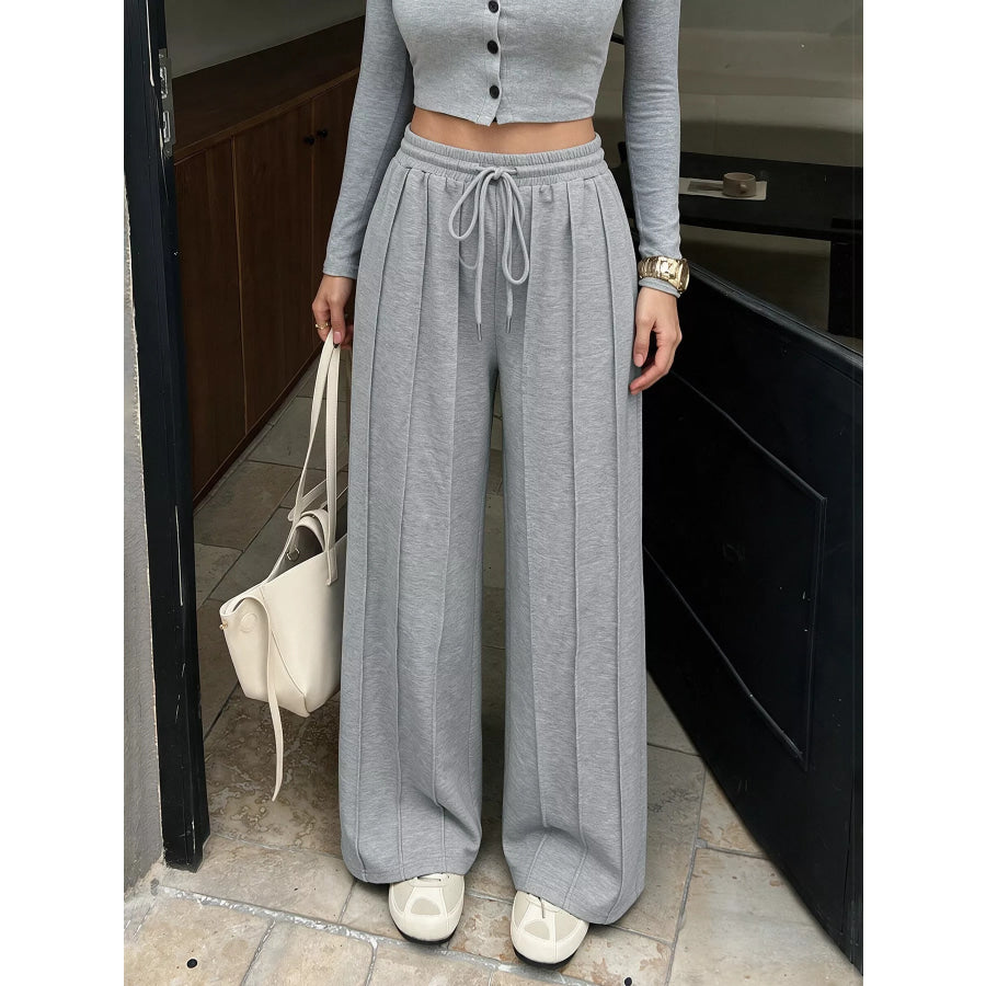 Drawstring Wide-Leg Sweatpants Light Gray / S Apparel and Accessories