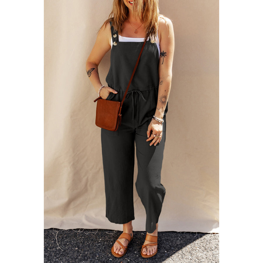 Drawstring Wide Strap Overalls with Pockets Apparel and Accessories