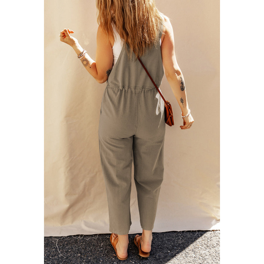 Drawstring Wide Strap Overalls with Pockets Apparel and Accessories