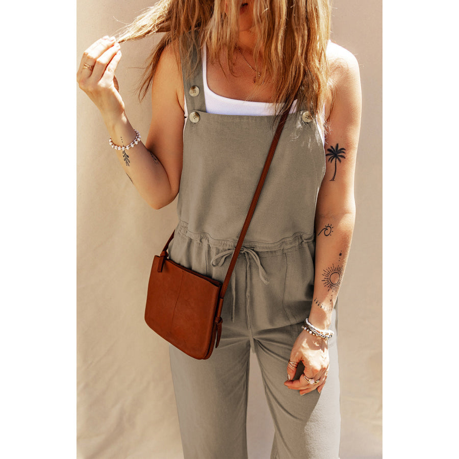 Drawstring Wide Strap Overalls with Pockets Apparel and Accessories