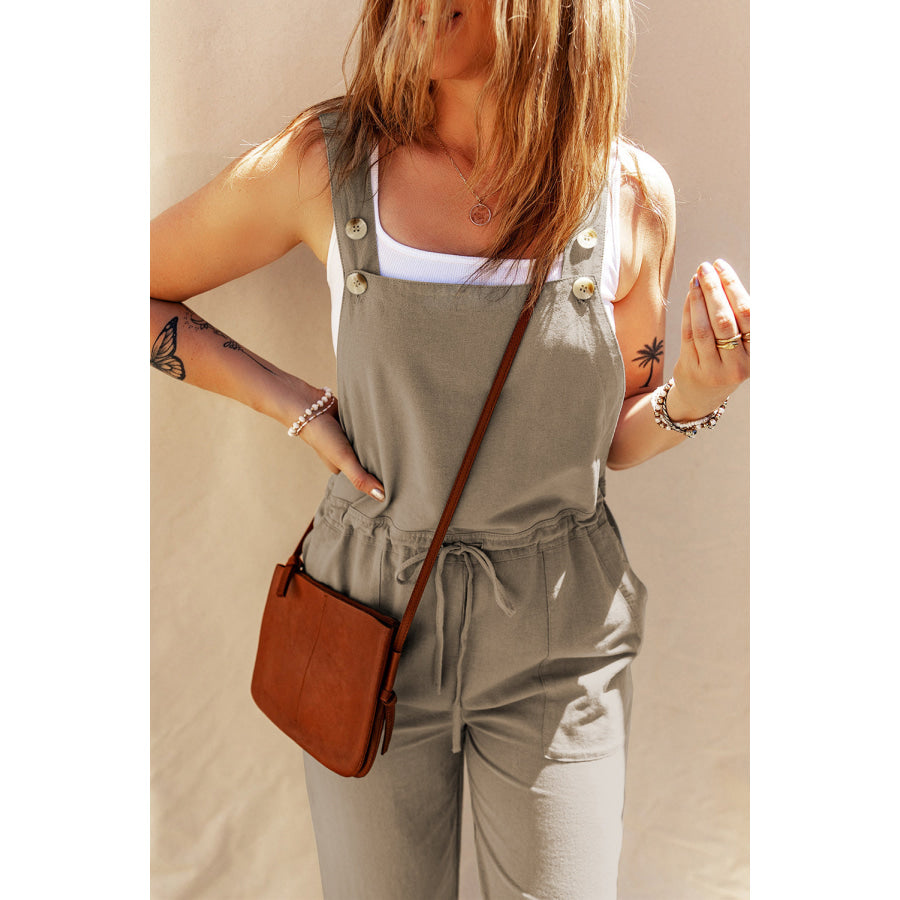 Drawstring Wide Strap Overalls with Pockets Apparel and Accessories