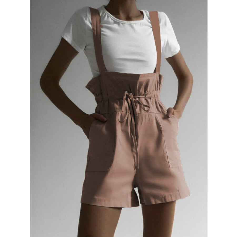 Drawstring Wide Strap Overalls with Pockets Camel / S Apparel and Accessories