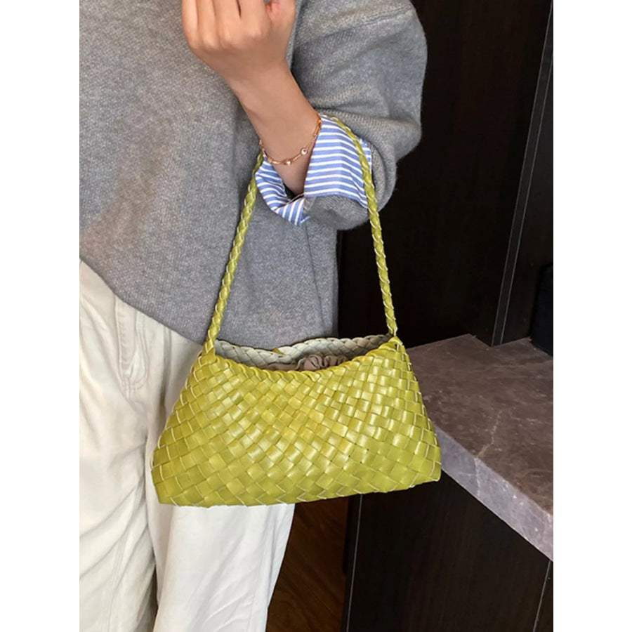Drawstring Woven Shoulder Bag Mustard Green / onesize Apparel and Accessories