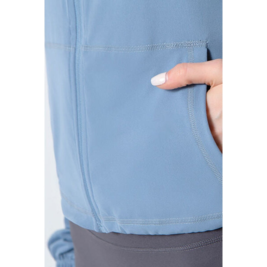 Drawstring Zip Up Dropped Shoulder Active Outerwear Apparel and Accessories