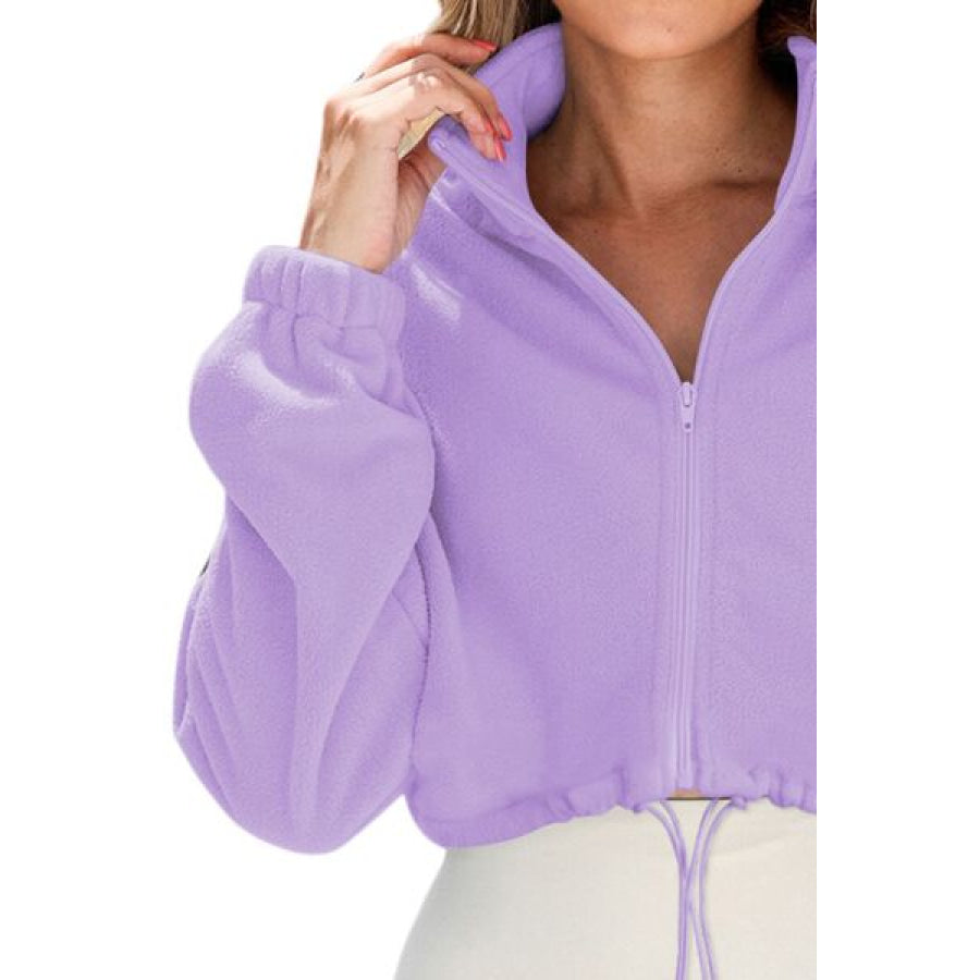 Drawstring Zip Up Dropped Shoulder Outerwear Apparel and Accessories