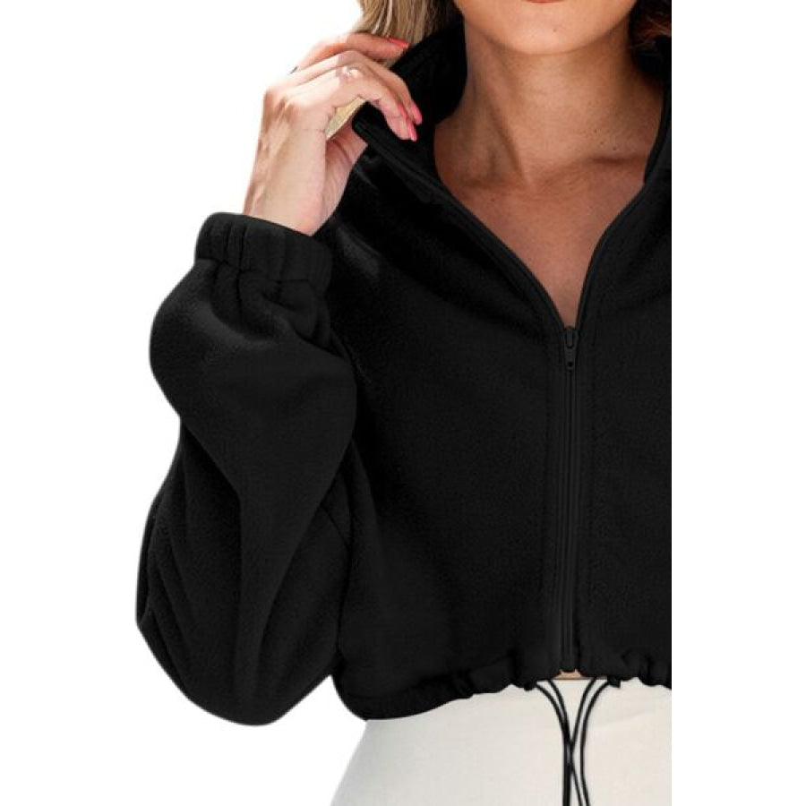 Drawstring Zip Up Dropped Shoulder Outerwear Apparel and Accessories