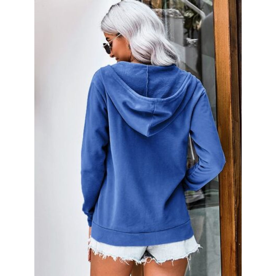 Drawstring Zip Up Hooded Jacket Clothing