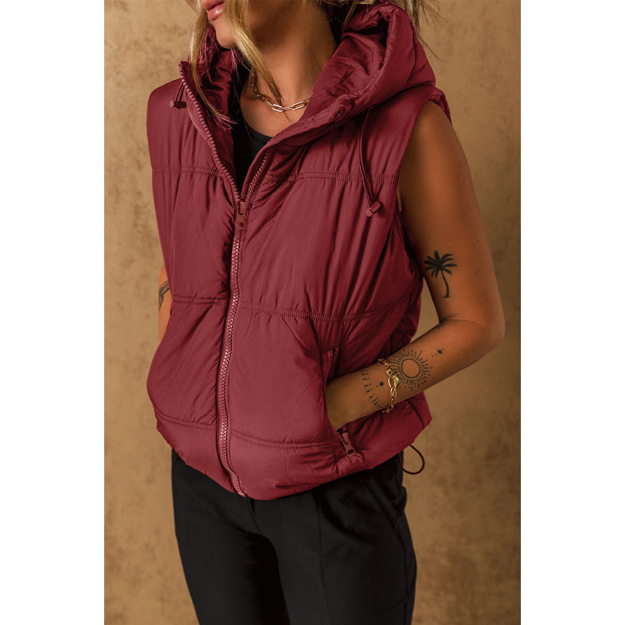 Drawstring Zip Up Hooded Vest Coat Apparel and Accessories