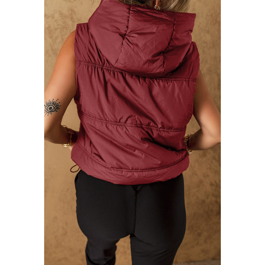 Drawstring Zip Up Hooded Vest Coat Apparel and Accessories