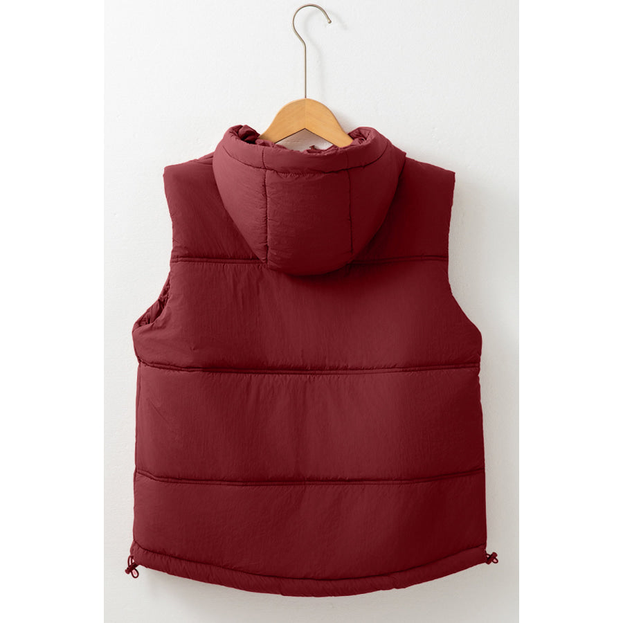 Drawstring Zip Up Hooded Vest Coat Apparel and Accessories