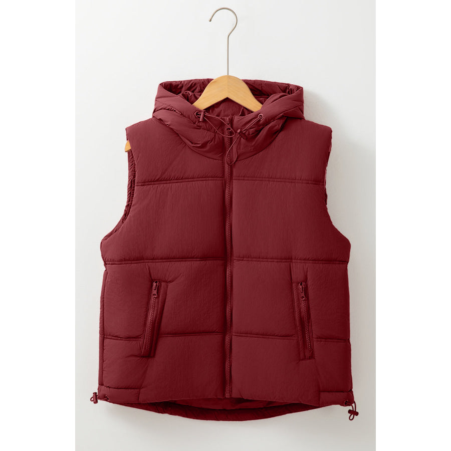 Drawstring Zip Up Hooded Vest Coat Apparel and Accessories